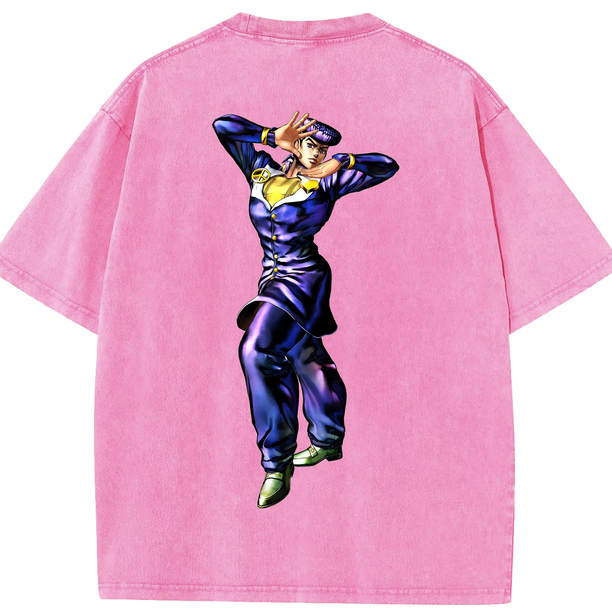 （画像用） ジョジョの奇妙な冒険 ひがしかた じょうすけ JoJo's Bizarre Adventure Higashikata Josuke 綿100% ヴィンテージ風 半袖Tシャツ（背面プリント）